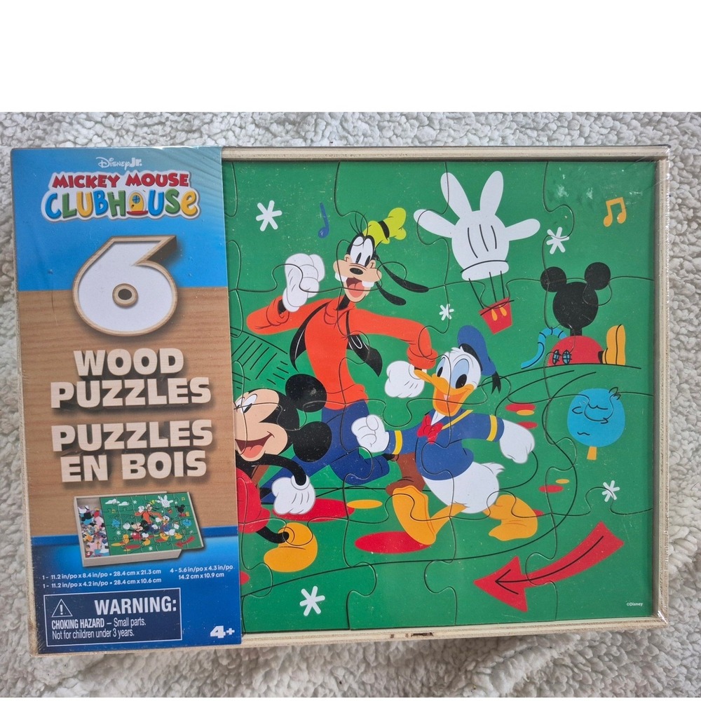 Disney Mickey Mouse Clubhouse 6 Wood Puzzles Set with Storage Tray Spin Master